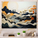 Grey Orange Line Art Landscape - Abstract Canvas Wall Art