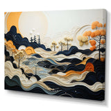 Grey Orange Line Art Landscape - Abstract Canvas Wall Art