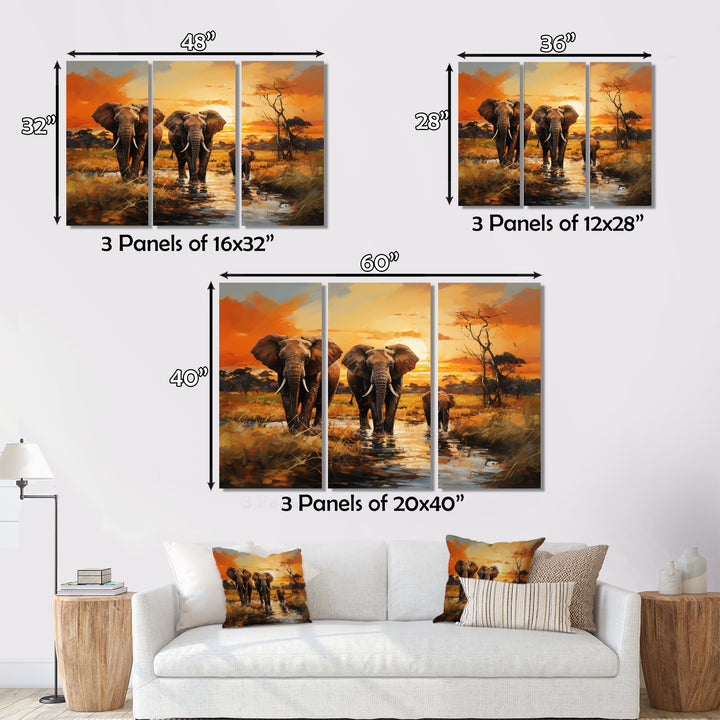 African Elephant Prairies IV - Multi-Panel Canvas Prints