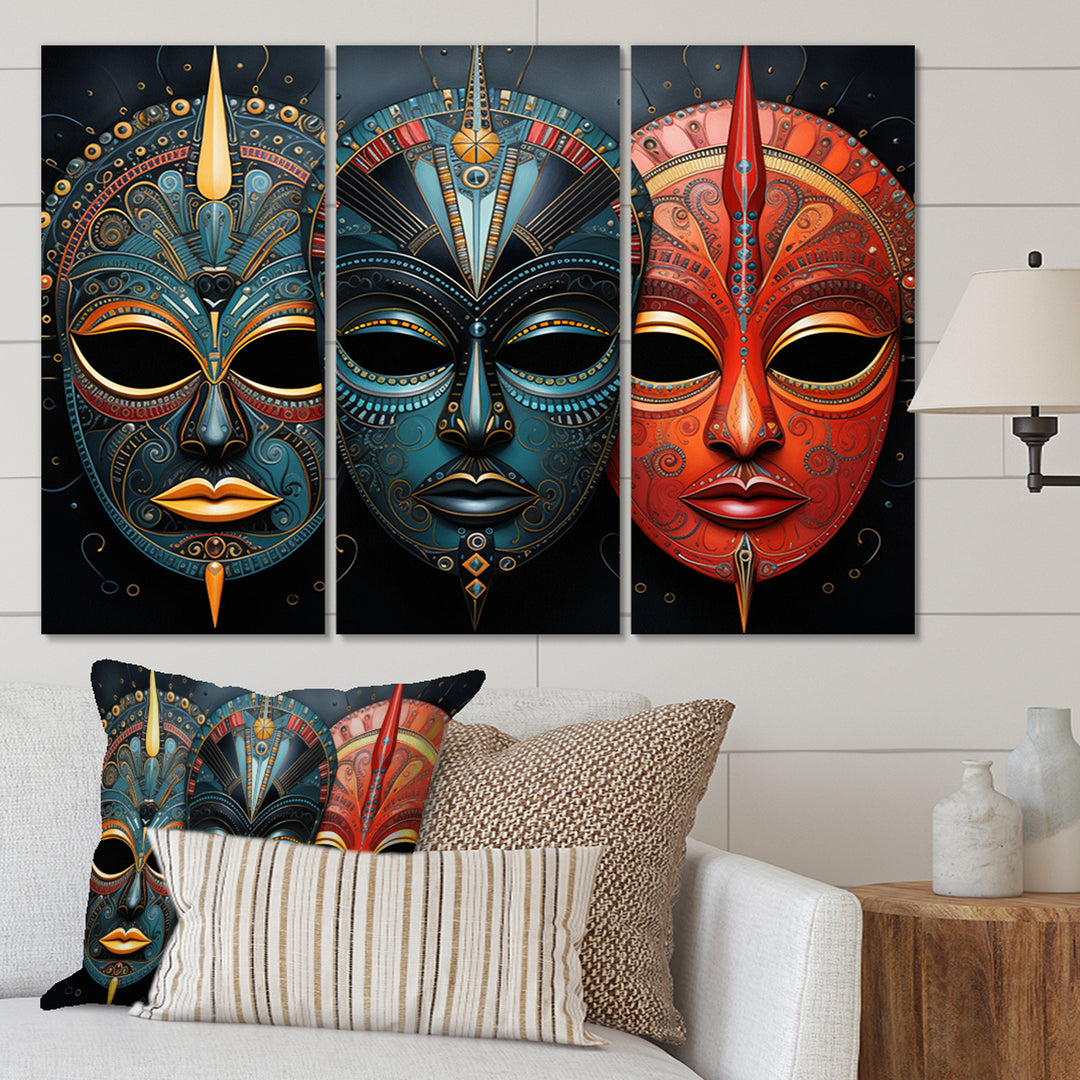 Red African Masks III - Multi-Panels