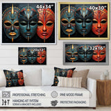 Red African Masks III - People Canvas Wall Art