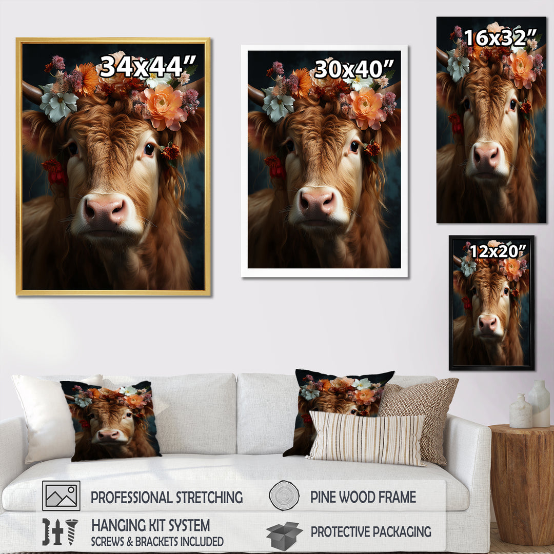 Cow Flower Crow - Brown Cow Wall Art