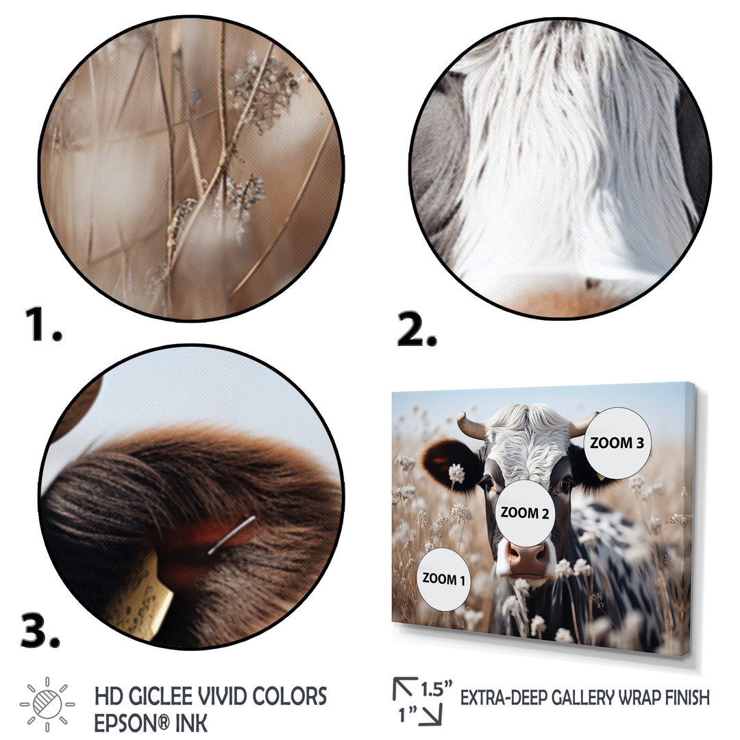 Cow Flower Grazing - White Cow Wall Art