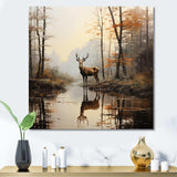 Animal Deer Misty Morning II - Animals Canvas Wall Art