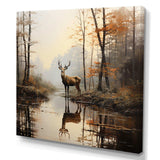 Animal Deer Misty Morning II - Animals Canvas Wall Art