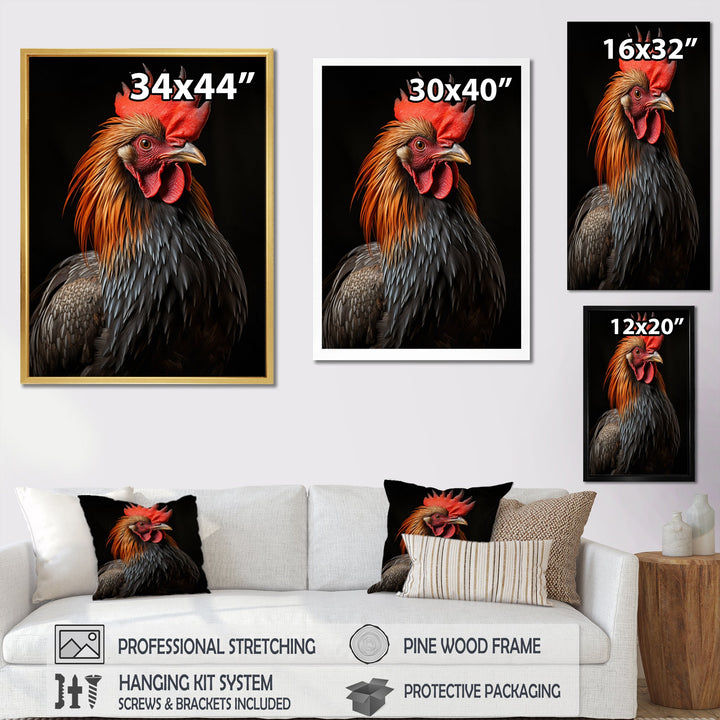 Black Rooster Portrait - Rooster Large Canvas Wall Art