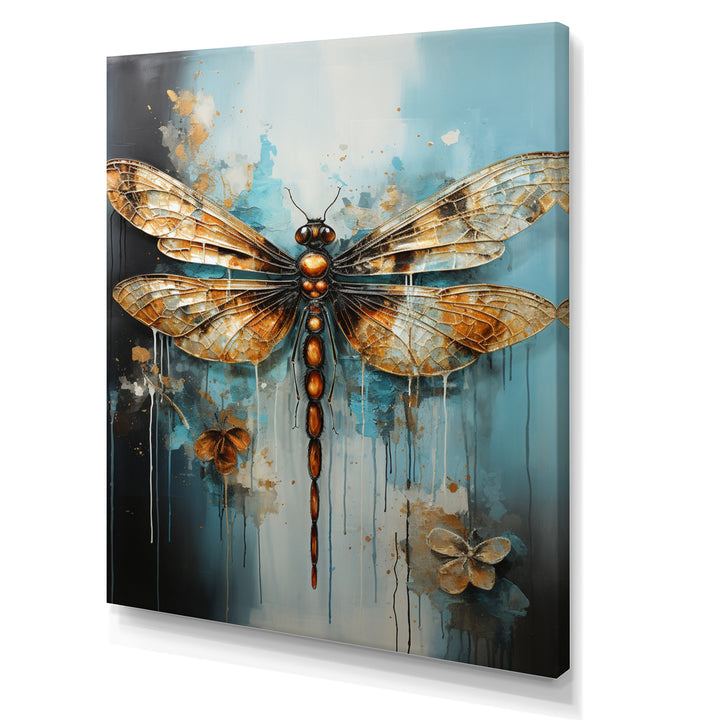 Gold Animal Turquoise Dragonfly Drips - Dragonfly Framed Canvas Art