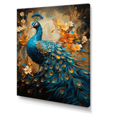 Teal Gold Emerald Peacock Drips - Animals Canvas Wall Art