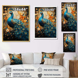 Teal Gold Emerald Peacock Drips - Animals Canvas Wall Art