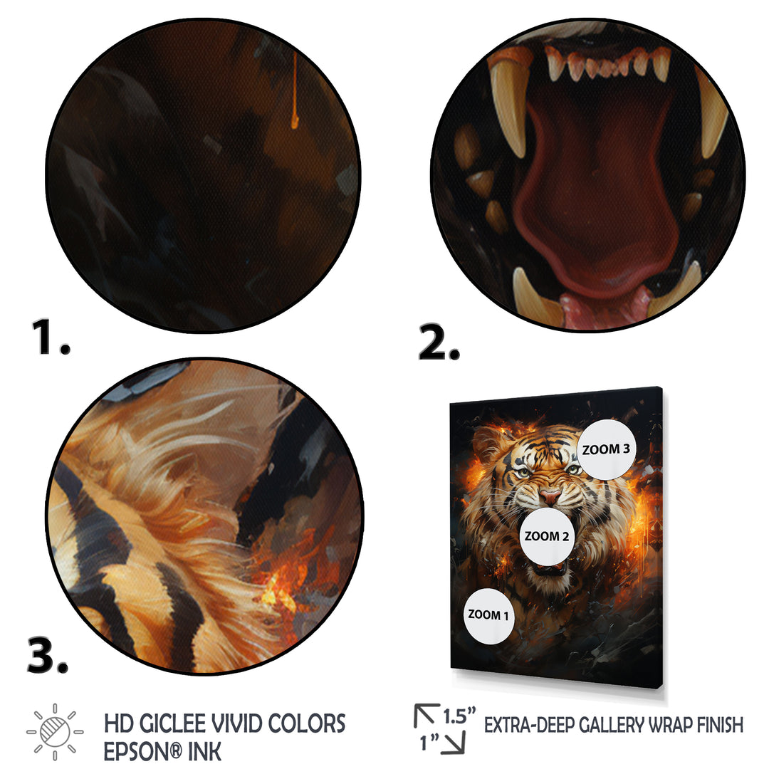Brown Tiger Roaring Portrait - Tiger Canvas Wall Art