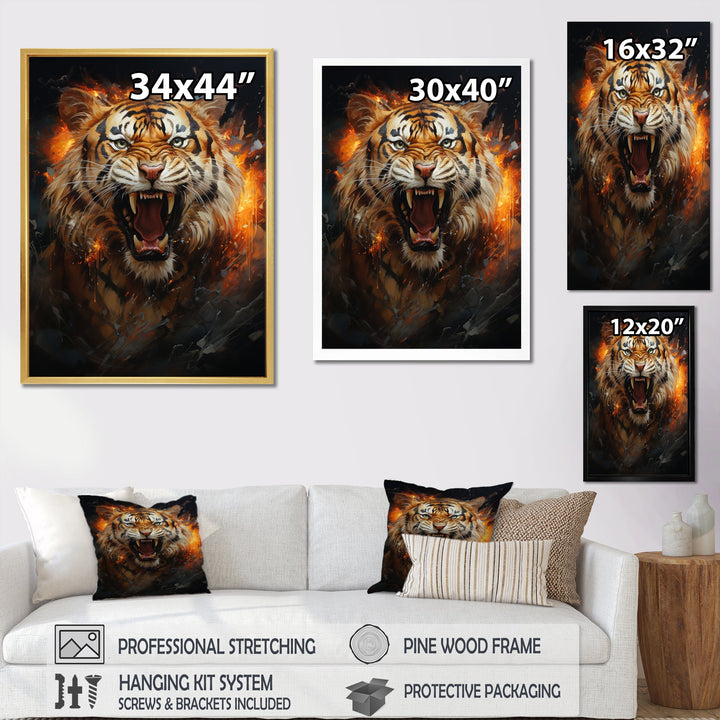 Brown Tiger Roaring Portrait - Tiger Canvas Wall Art