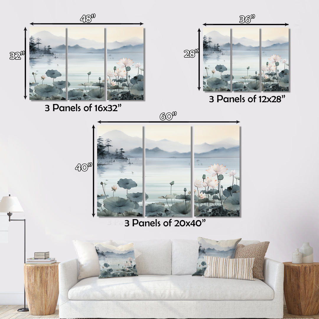 Asian Art Ink Lake I - 3-Piece Canvas Wall Art