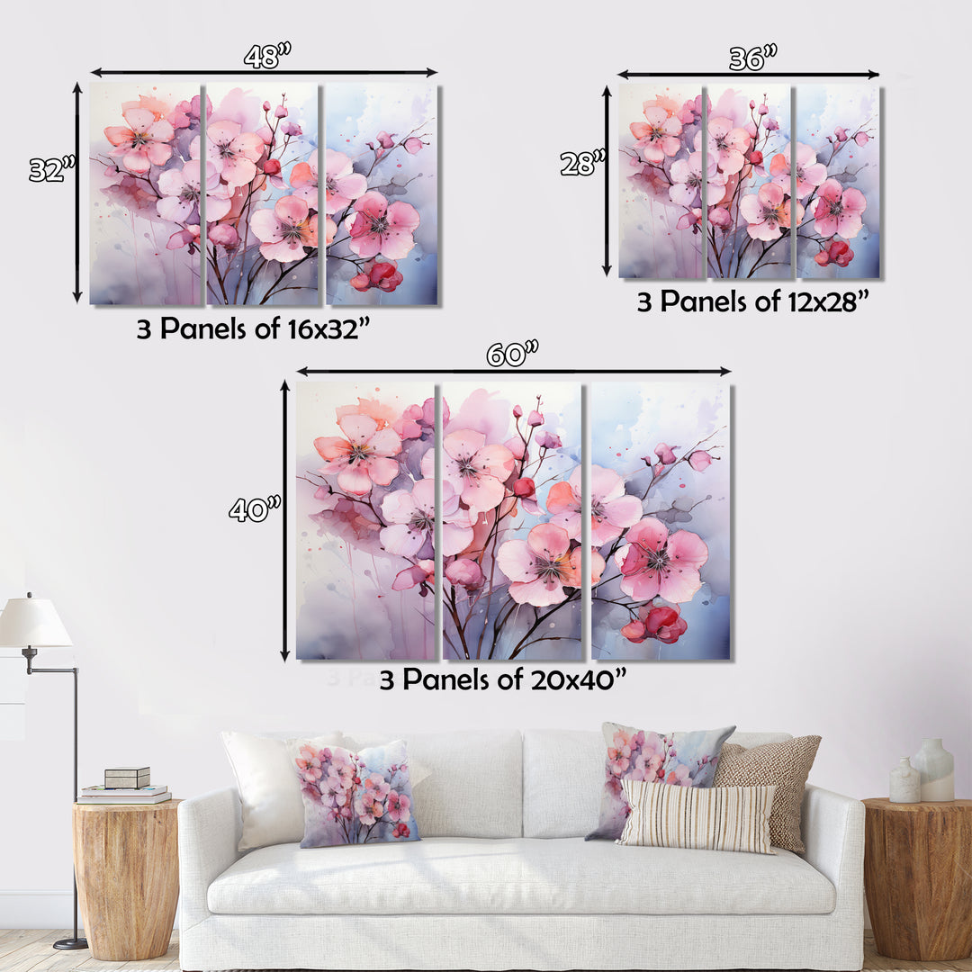 Asian Art Pansies Flowers IV - Canvas Multipanels Set of 3