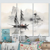 Asian Art Sailboat Sumi III - Multi-Panel Canvas Prints