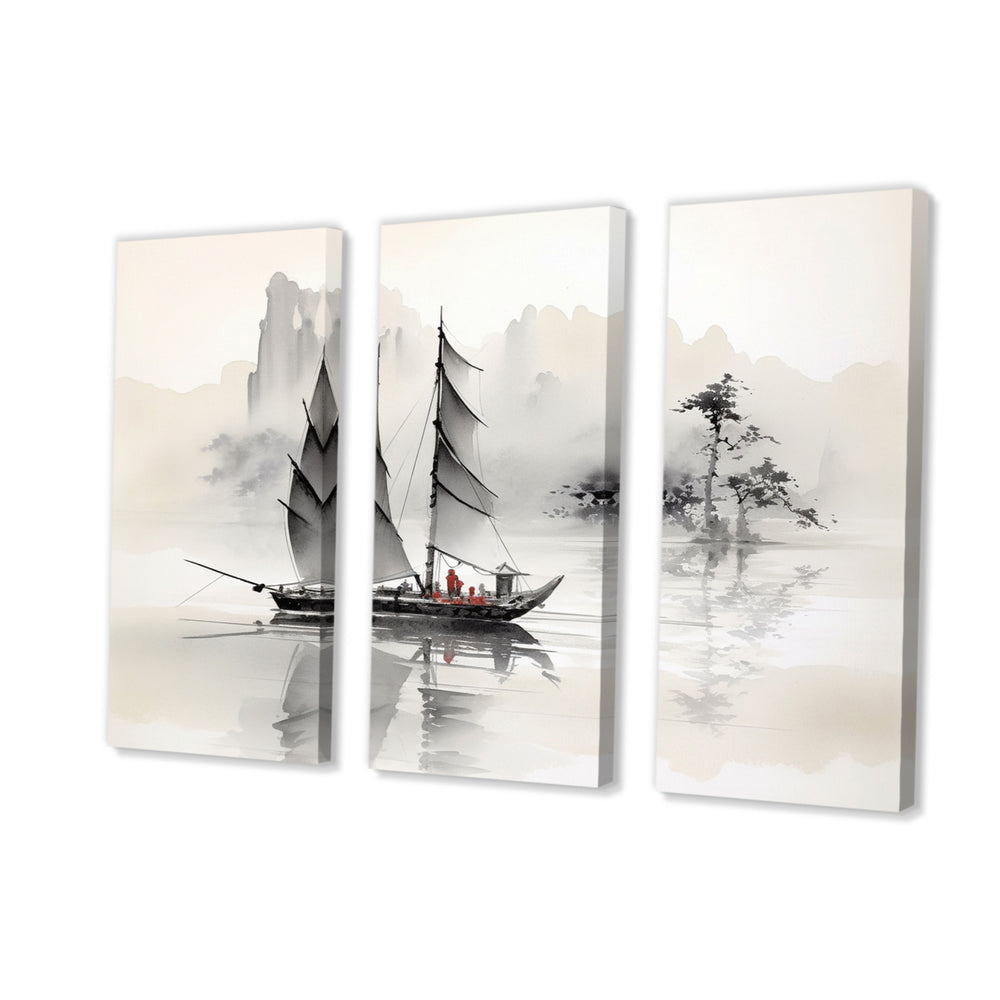 Asian Art Sailboat Sumi III - Multi-Panels