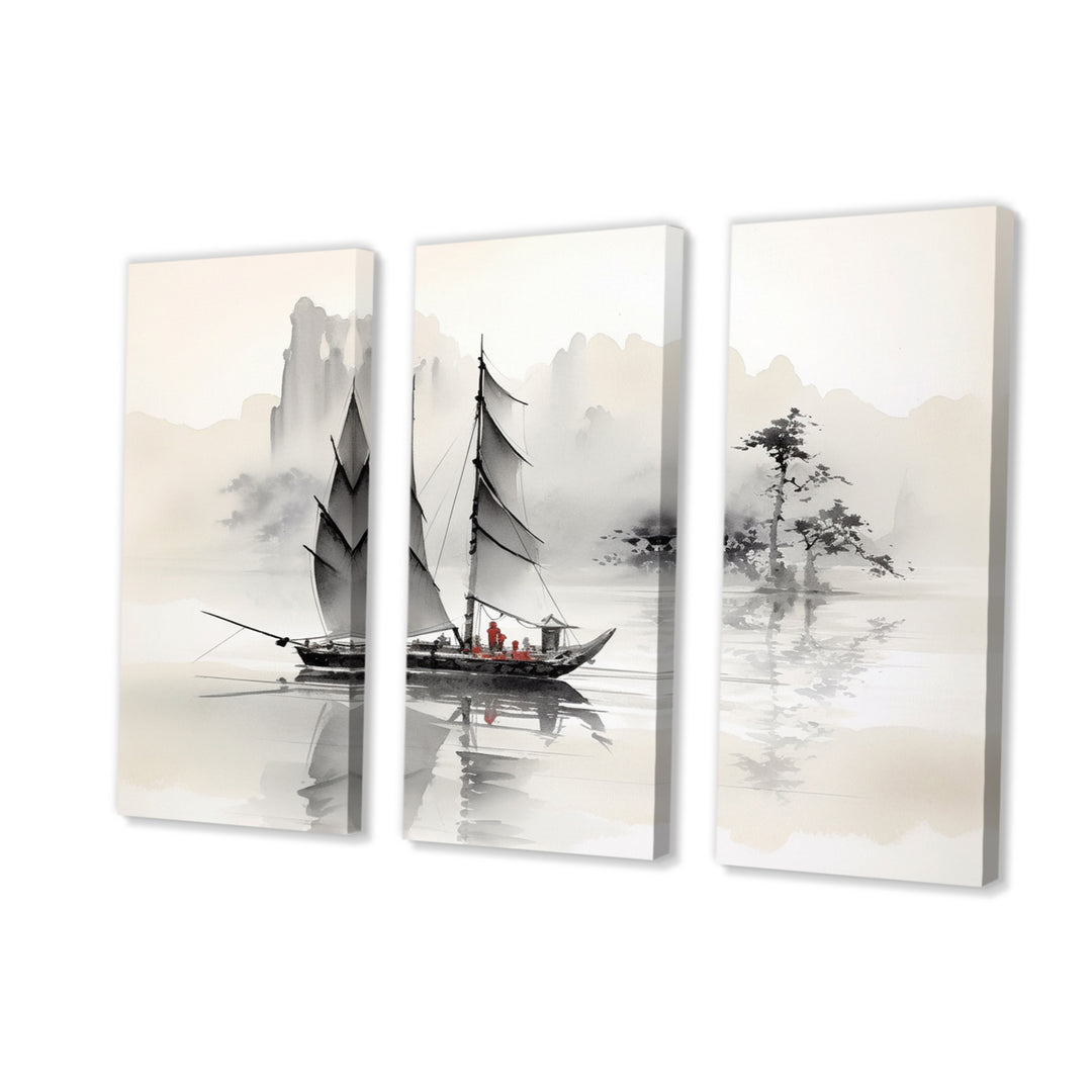 Asian Art Sailboat Sumi III - Multi-Panels