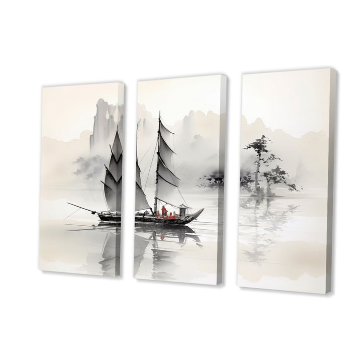 Asian Art Sailboat Sumi III - Multi-Panels