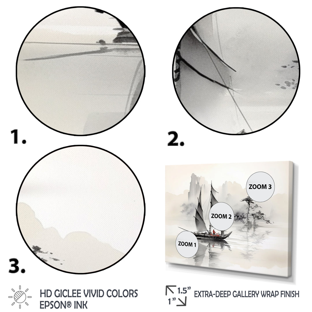 Asian Art Sailboat Sumi III - Multi-Panels