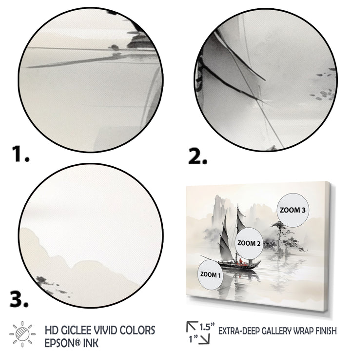 Asian Art Sailboat Sumi III - Multi-Panels