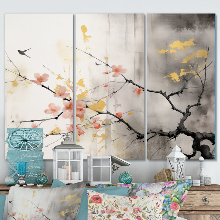 Asian Art Sumi Blossom I - 3-Piece Canvas Wall Art