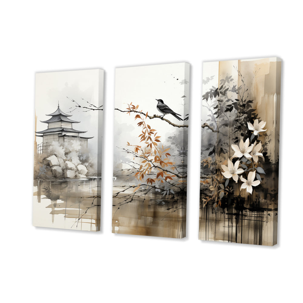 Asian Art Sumi Bird Serenity I - Multi-Panels