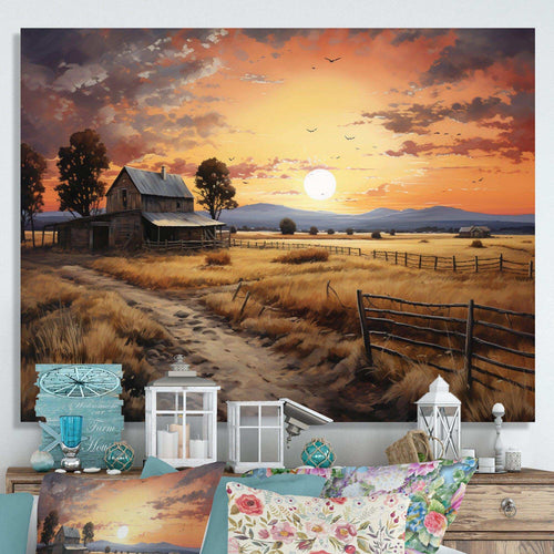 Barn Scenery At Dusk IV - Architecture Canvas Wall Art