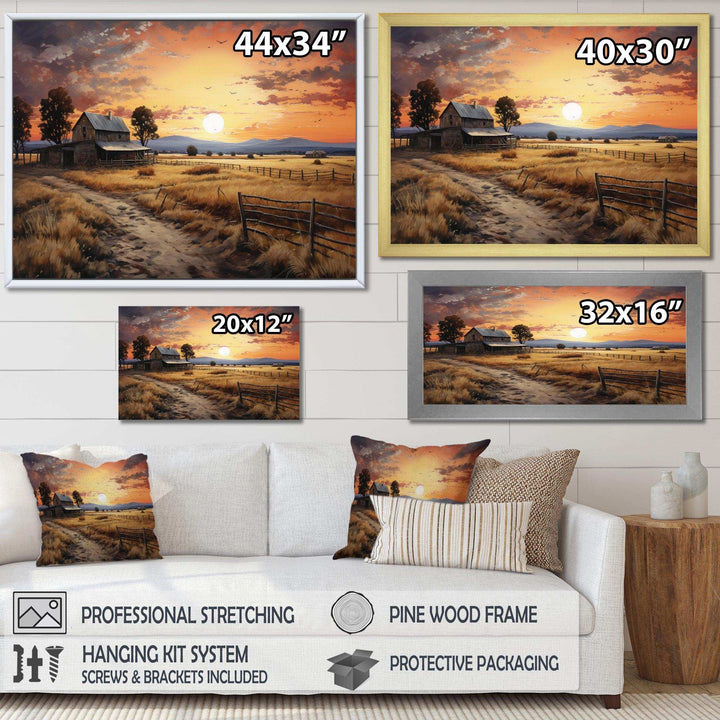 Barn Scenery At Dusk IV - Architecture Canvas Wall Art