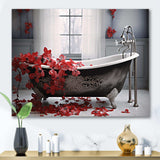 Red Floral Bath I - Humor Canvas Wall Art