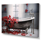 Red Floral Bath I - Humor Canvas Wall Art