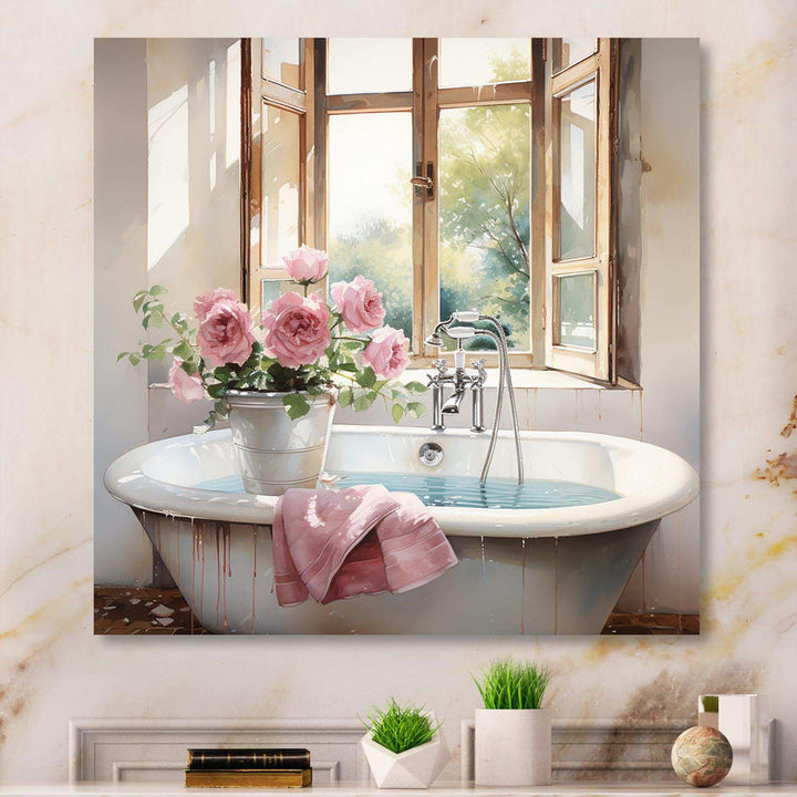 Bath Laundry Gentle Watercolor I - Illustration Canvas Wall Art