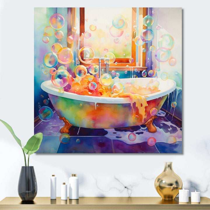 Bath Impressionist Bubbles - Illustration Canvas Wall Art