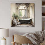 Bath Monochrome Of Tranquility II - Illustration Canvas Wall Art