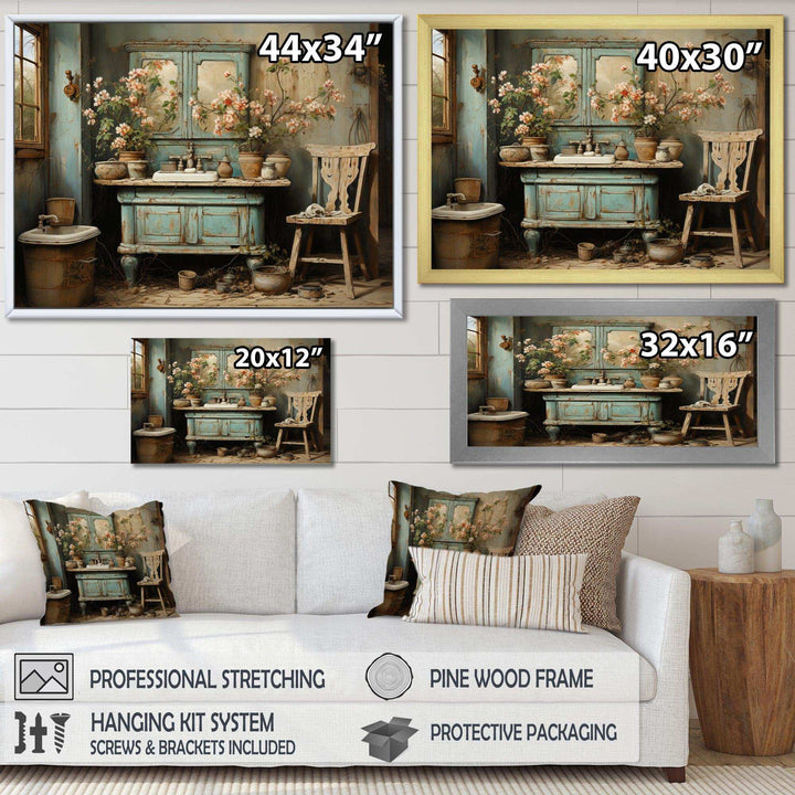 Bathroom Toilet Vintage Charm I - Humor Canvas Wall Art