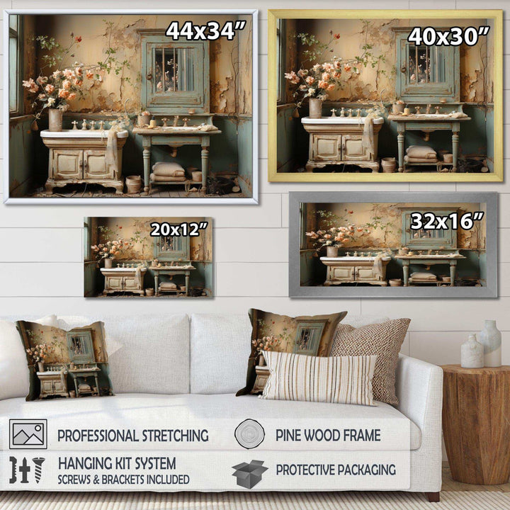 Bathroom Toilet Vintage Charm II - Humor Canvas Wall Art