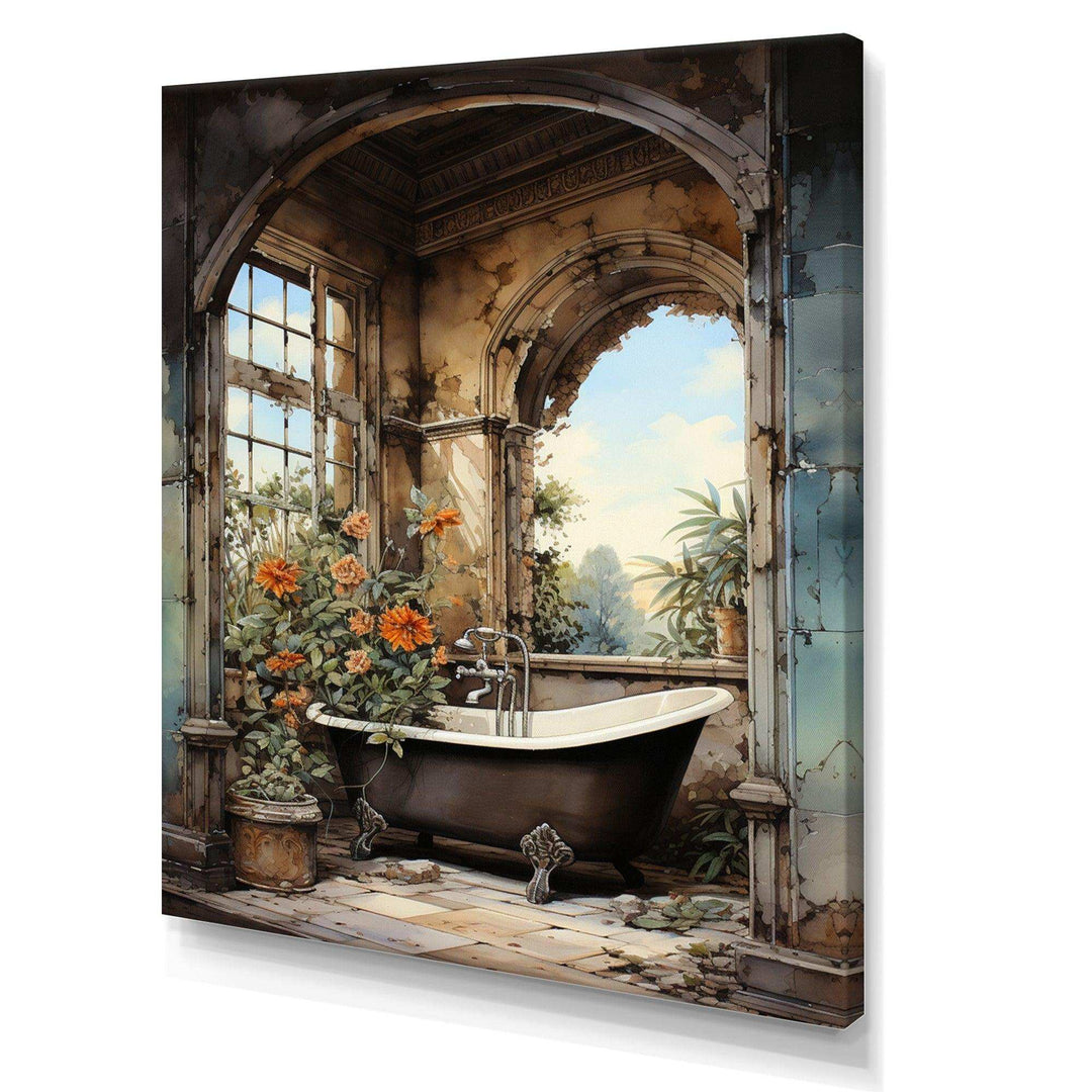 Bathroom Vintage Tiles IV - Humor Canvas Wall Art