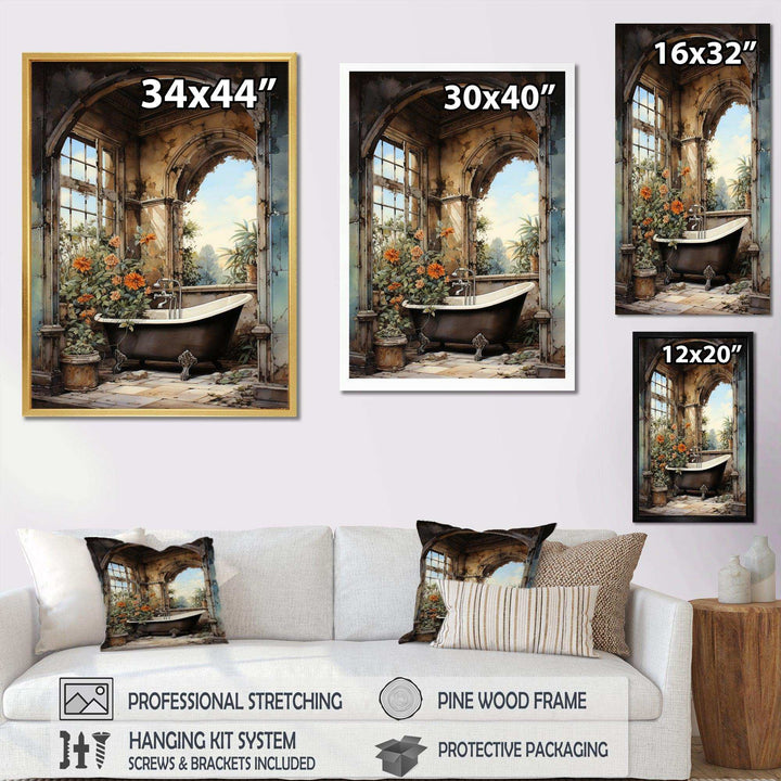 Bathroom Vintage Tiles IV - Humor Canvas Wall Art