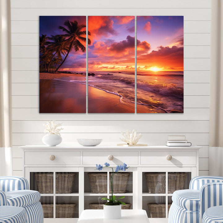 Beach Photo Sunset Serenade IV - Canvas Multipanels Set of 3