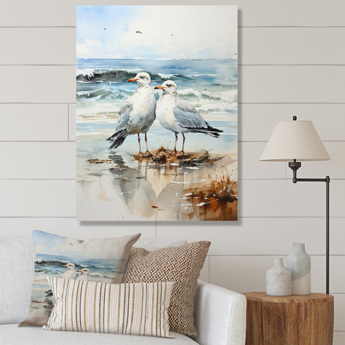 Abstract Beach Seagulls In Love - Seagull Framed Canvas Art