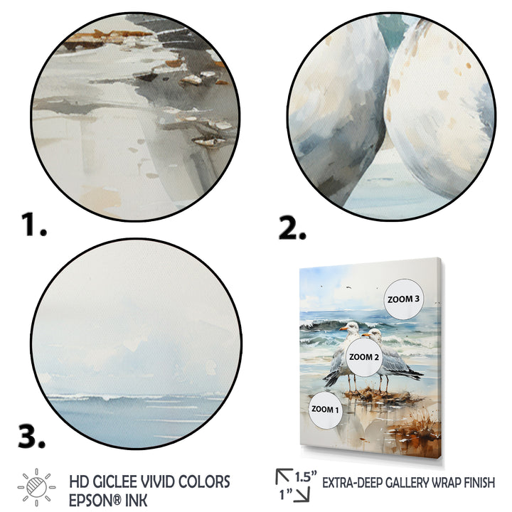 Abstract Beach Seagulls In Love - Seagull Framed Canvas Art