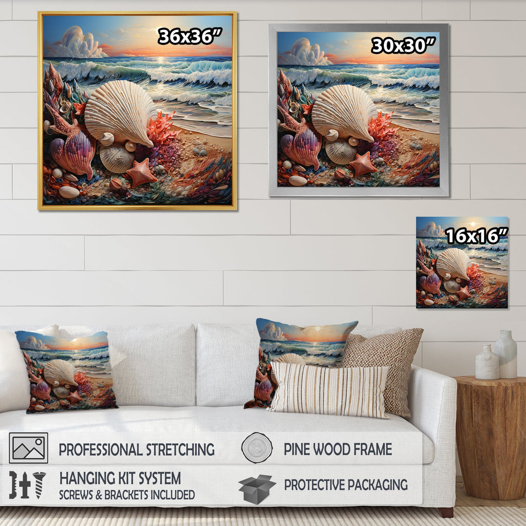 Seashell At Beach Symphony Pointillism - Seashell Wall Decor