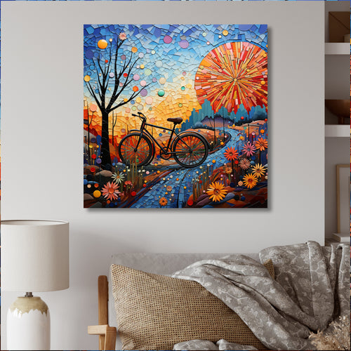 Bicycle Mosaic Spokes Pointillism - Bicycle Canvas Wall Art