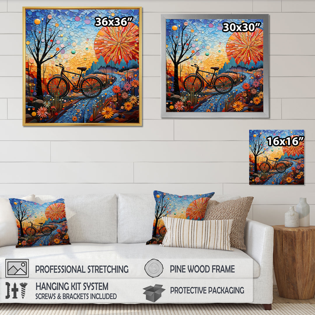 Bicycle Mosaic Spokes Pointillism - Bicycle Canvas Wall Art