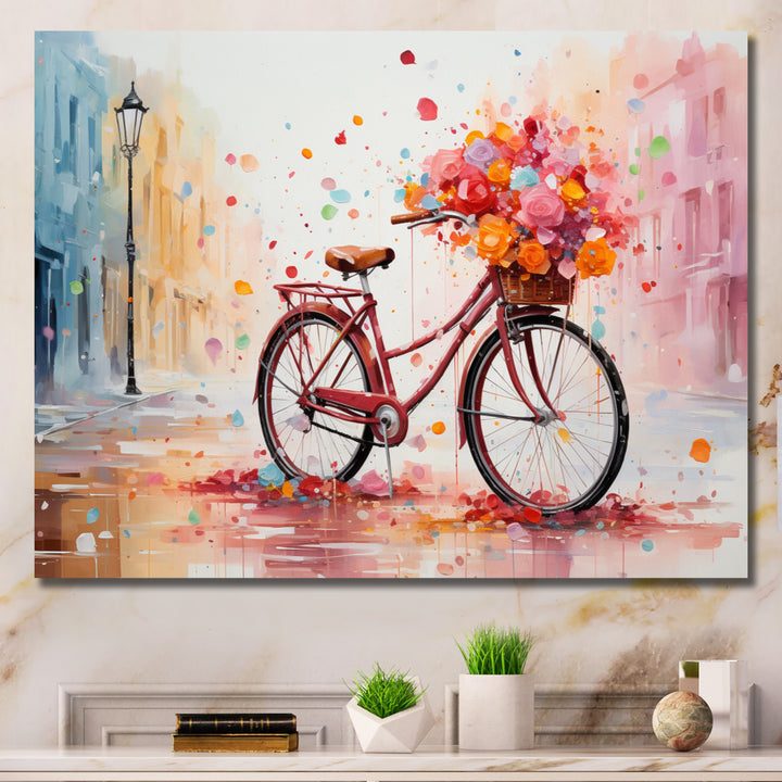 Bicycle Pedaling Memories Pointillism - Bicycle Canvas Wall Art