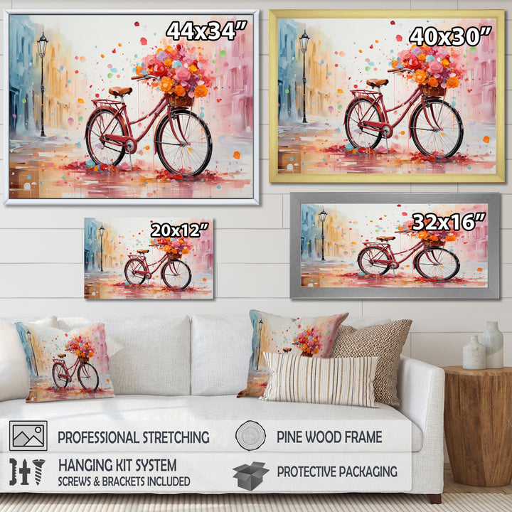 Bicycle Pedaling Memories Pointillism - Bicycle Canvas Wall Art