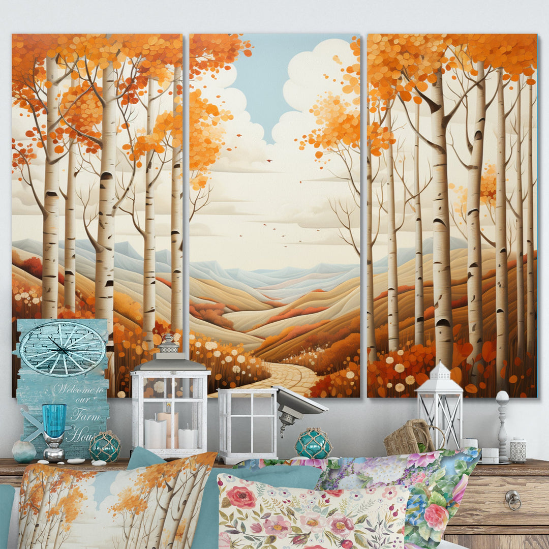 Birch Woods Autumn Whispers I - 3-Piece Canvas Wall Art