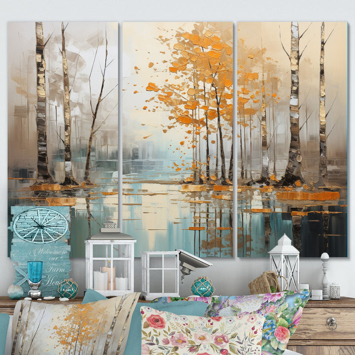 Birch Woods Golden Reflections I - Split Panel Canvas Art