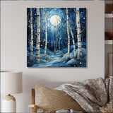 Birch Woods Mystic Moonlight I - Floral Canvas Wall Art