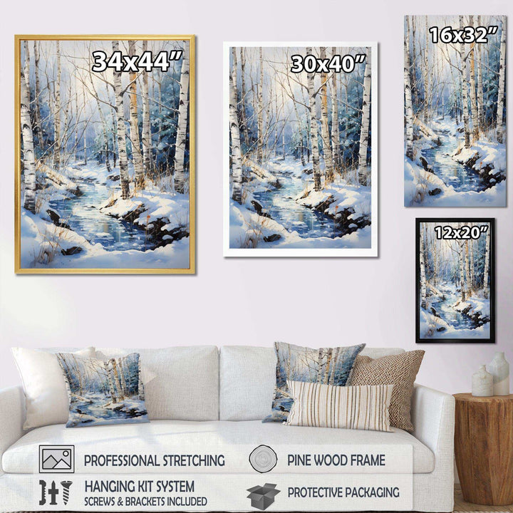 Birch Woods Winter Moonrise I - Floral Canvas Wall Art