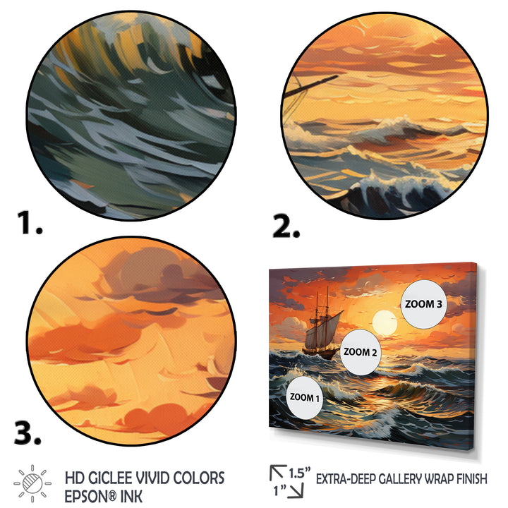 Orange Teal boat Energetic Storm I - Boat Canvas Wall Art