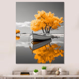 Monochrome Yellow Boat Reflections I - Boat Canvas Wall Art
